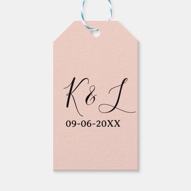 Bröllopspar namn bokstav datum röd pastel bakgrund presentetikett (Framsidan)