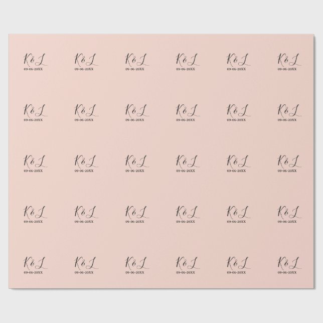 Bröllopspar namn bokstav datum röd pastell bakgrun presentpapper (Platt)