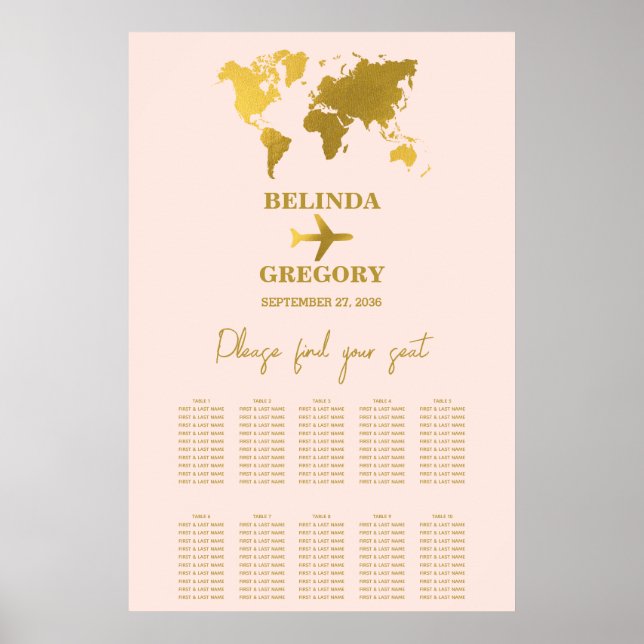 Bröllopspass Blush Rosa Guld Sittplatsschema Poster (Framsidan)