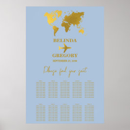 Bröllopspass Dusty Blue Guld Placeringsplan Poster