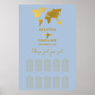 Bröllopspass Dusty Blue Guld Placeringsplan Poster