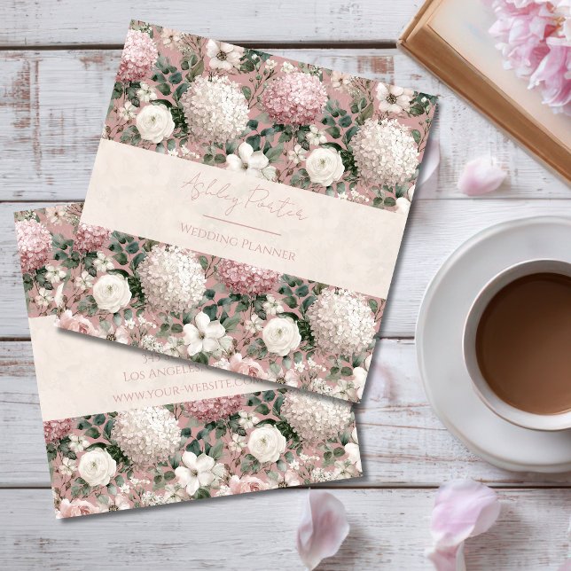 Bröllopsplanerare Rosa Blommig Business Card Fyrkantigt Visitkort (Skapare uppladdad)