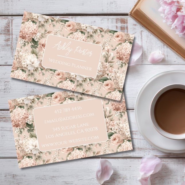 Bröllopsplanerare Rosa Blommig Business Card Visitkort (Skapare uppladdad)