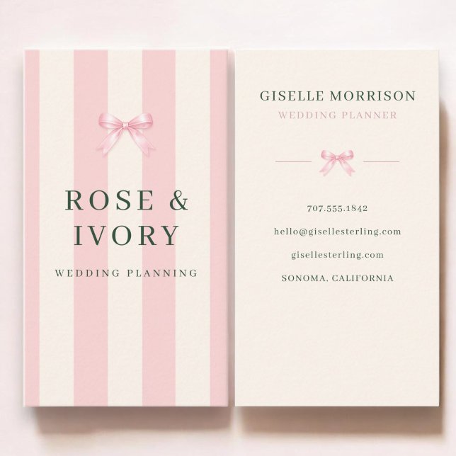 Bröllopsplanerare Rosa och Grön Randig Preppy Slin Visitkort (Skapare uppladdad)