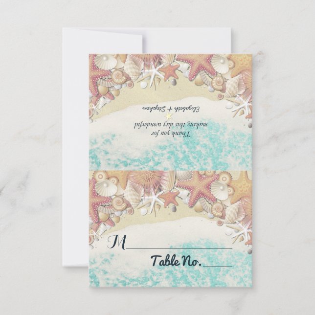 Bröllopsplats Bordnummer Sommar Strand SjöStjärna Tack Kort (Framsida)
