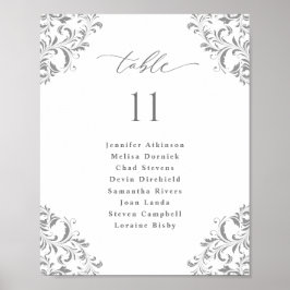 Bröllopsplatskarta 8x10 Silvergrå Sirlig Ram Poster