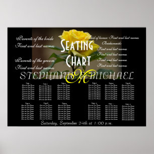 Bröllopsplatskarta Blommande Blomma Monogram Namn Poster