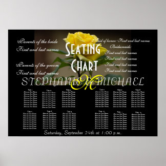 Bröllopsplatskarta Blommande Blomma Monogram Namn Poster