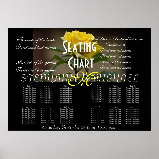 Bröllopsplatskarta Blommande Blomma Monogram Namn Poster (Framsidan)