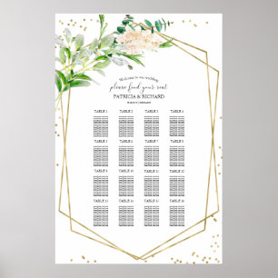Bröllopsplatskarta Elegant Grönska Guld Poster