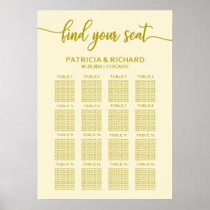 Bröllopsplatskarta Guld Elfenben Kalligrafi Poster