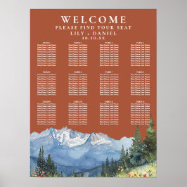 Bröllopsplatskarta i terrakotta med bergsblommor poster