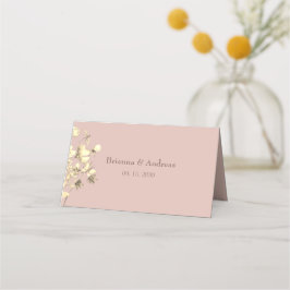 Bröllopsplatskort i rosa med guld blommor placeringskort