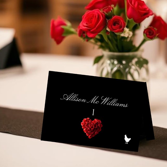 Bröllopsplatskort Kyckling Ikon-Röda Rosor Bordsnummer (Wedding Place Cards Chicken Icon-Red Roses- )