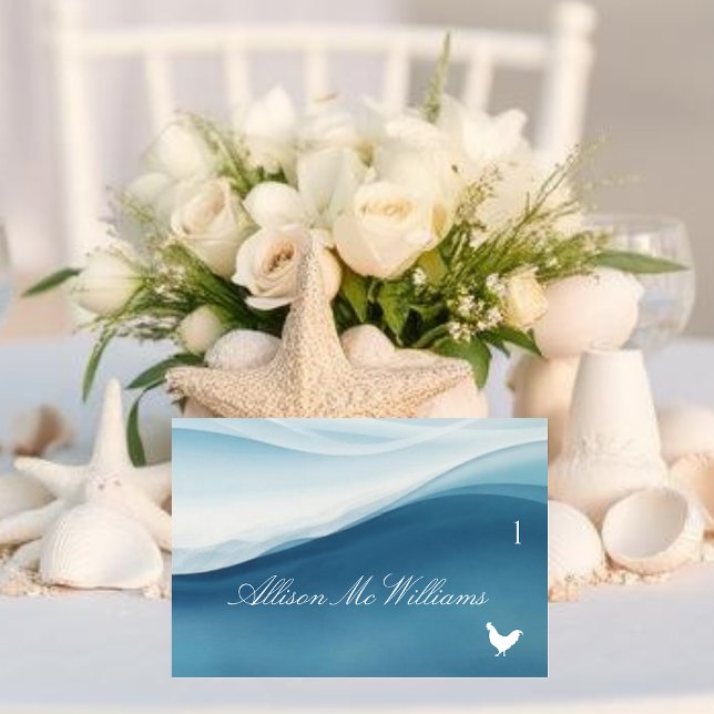 Bröllopsplatskort Kycklingikon - Lugnt Blått Bordsnummer (Wedding Place Cards Chicken Icon-Serene Blue)
