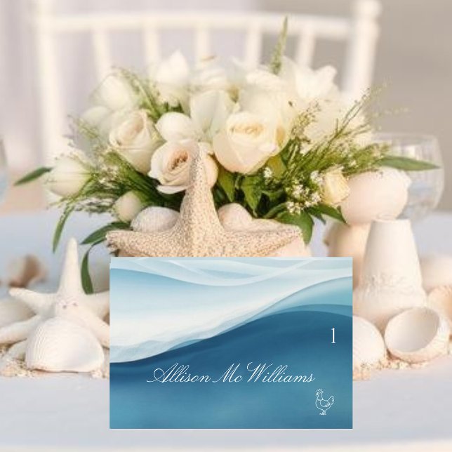 Bröllopsplatskort Kycklingikon - Lugnt Blått Bordsnummer (Wedding Place Cards Chicken Icon-Serene Blue )