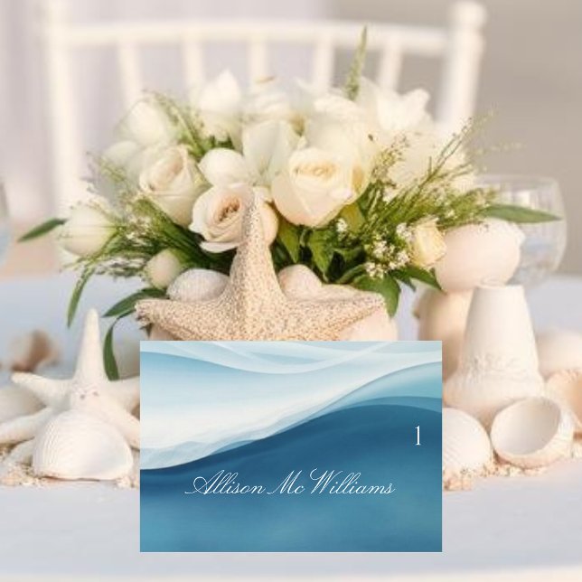 Bröllopsplatskort - Lugnt Blått Bordsnummer (Wedding Place Cards-Serene Blue Table Number )