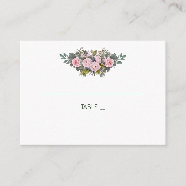 Bröllopsplatskort med rosafärgade blommor placeringskort (Framsida)