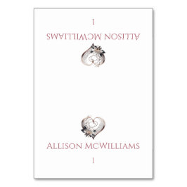 Bröllopsplatskort - Moderna rosa hjärtan med blomm Bordsnummer