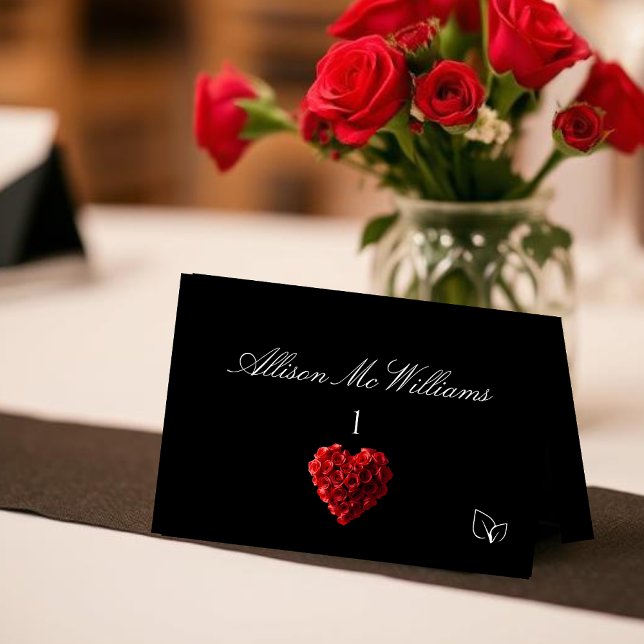 Bröllopsplatskort Vegan ikon-röda rosor Bordsnummer (Wedding Place Cards Vegetarian Icon-Red Roses)