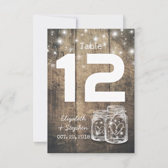 Bröllopsplatssättning Bordnummer Mason Jar Ljus Inbjudningar (Framsida)
