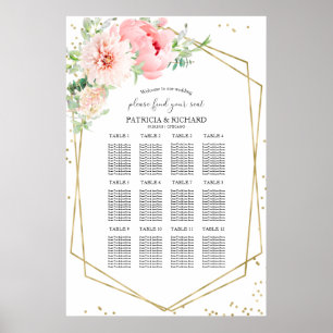 Bröllopsplatsschema Geometriskt Rosa Blomstermotiv Poster