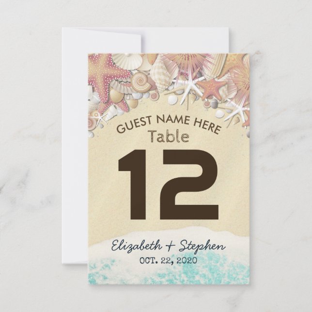 Bröllopsplatssiffror Sommar Strand SjöStjärna Inbjudningar (Framsida)