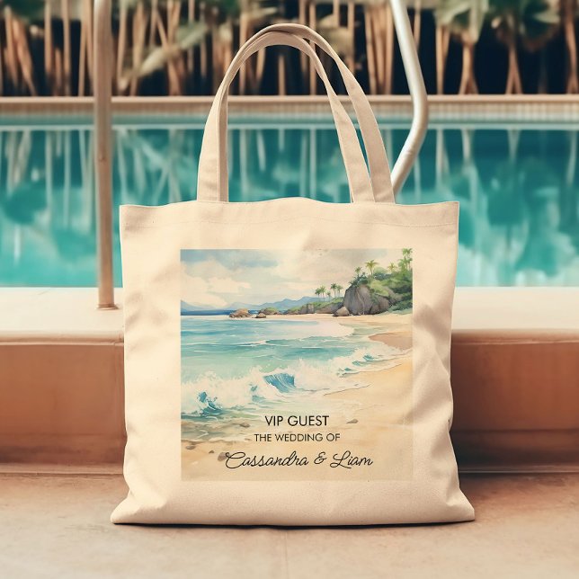 Bröllopspresent eller välkomstpresent för strandde tygkasse (Destination wedding welcome bag from the Summer Beach Wedding Collection by Darling & May)