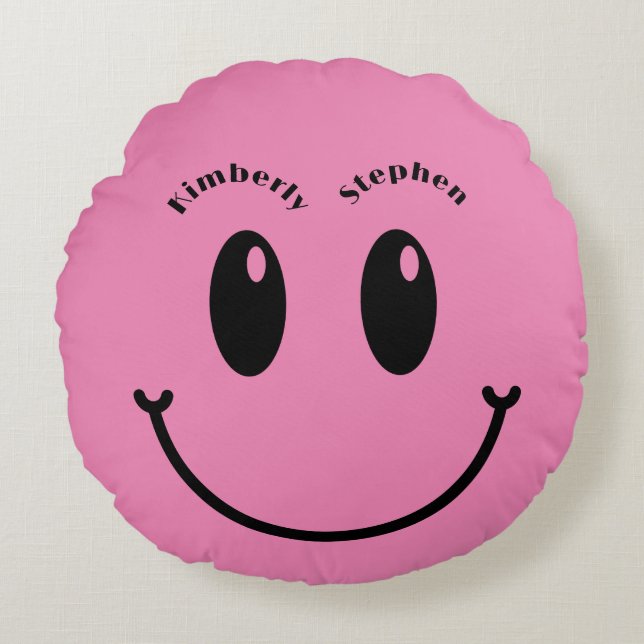 Bröllopspresent för Paret Unikt Roligt Glad Smile Rund Kudde (Framsidan)