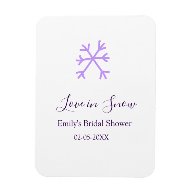 Bröllopspresent i snö bröllopsdusch lila snöflingo magnet (Vertikal)