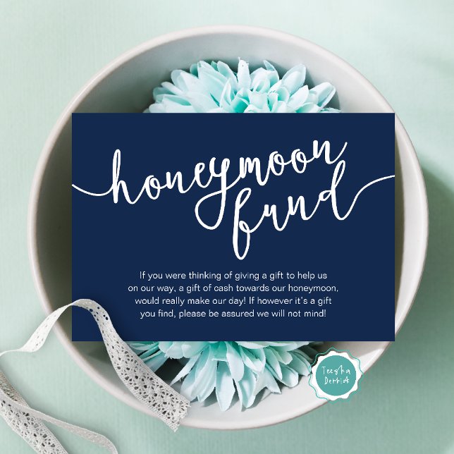 Bröllopspresent önskad kontant, Modern rustic bröl Tilläggskort (Honeymoon Fund Wish Cash, A note on gifts, Modern Rustic Modern Rustic Wedding Card Navy Blue)