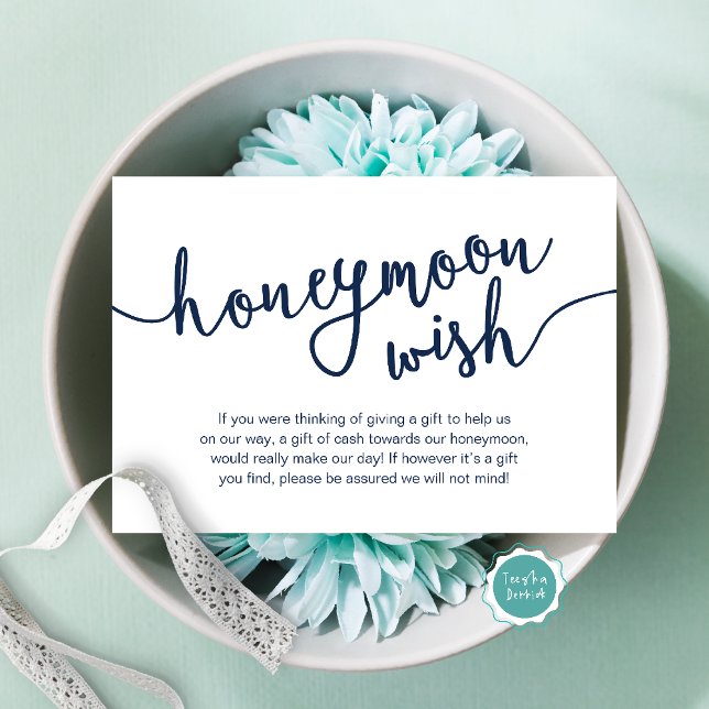 Bröllopspresent önskad kontant, Modern rustic bröl Tilläggskort (Honeymoon Fund Wish Cash, A note on gifts, Modern Rustic Modern Rustic Wedding Card Navy Blue)