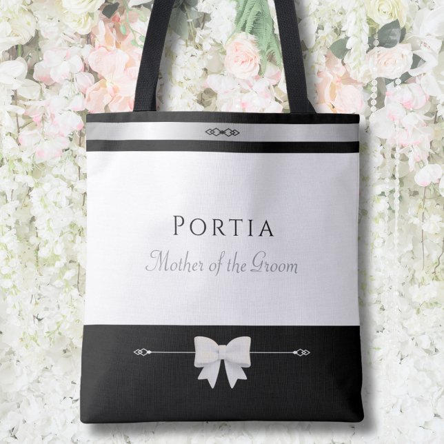 Bröllopspresent till Mor | Modern Lyxig Väska (Luxury personalized Mother of the Groom gift tote bag on a romantic garden wedding flower wall)