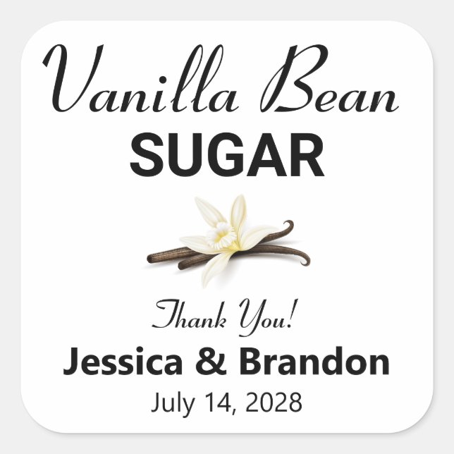 Bröllopspresent Vanilla Bean Socker Etikett (Framsida)