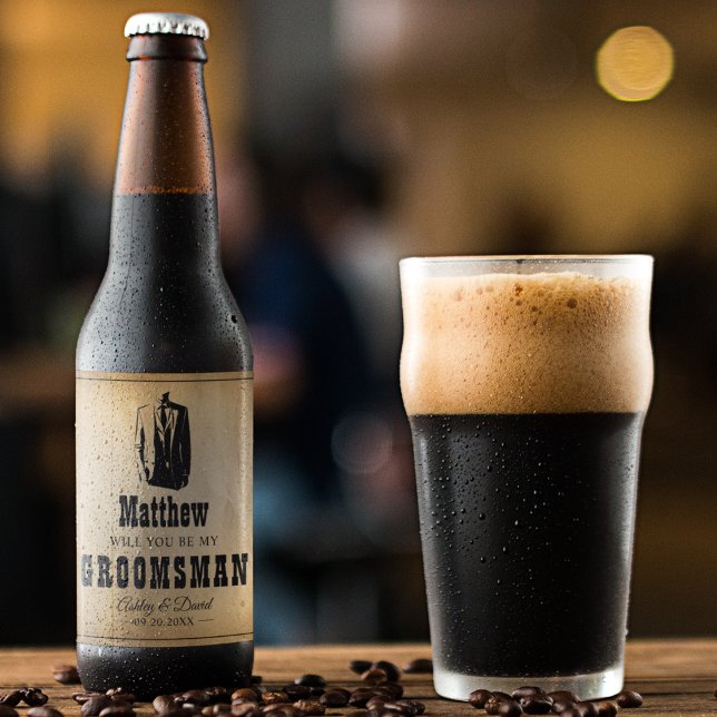 Bröllopspresenter till brudgummens vänner - Rustik Ölflaska Etikett (Skapare uppladdad)
