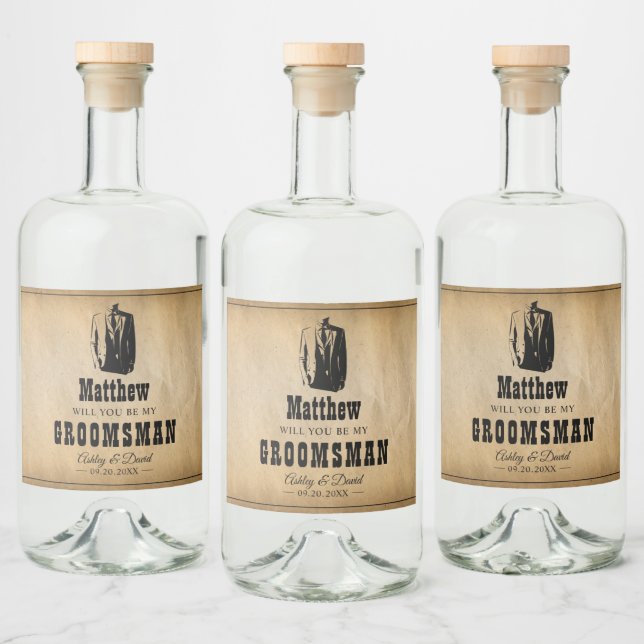 Bröllopspresenter till brudgummens vänner - Rustik Spritflaskor Etikett (Flaskor)