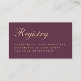 Bröllopspresentlista Enkel vin färg Guldskrift  Tilläggskort