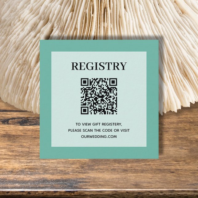 Bröllopspresentregistrering QR-kod Aqua Tilläggskort (Aqua wedding or bridal shower registry enclosure card with QR Code - 2.5" x 2.5")