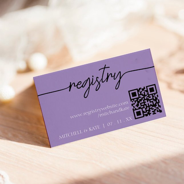 Bröllopspresentregistrering QR-kod Lavendel Lila Tilläggskort (Wedding Registry QR Code Lavender Purple Enclosure Card
)