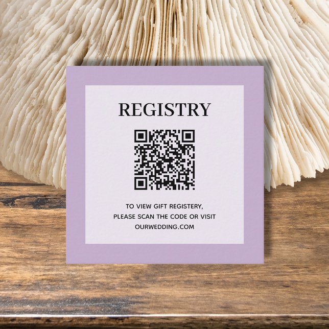Bröllopspresentregistrering QR-kod Lavendel Tilläggskort (Lavender wedding or bridal shower registry enclosure card with QR Code - 2.5" x 2.5")