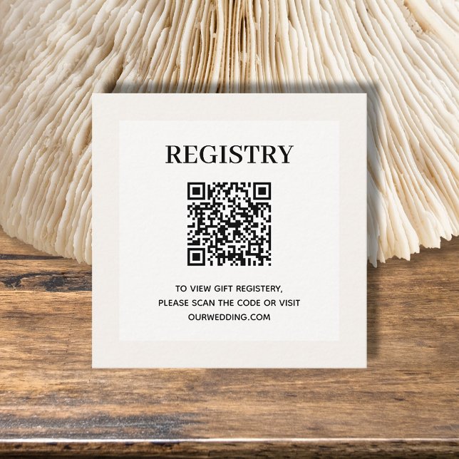 Bröllopspresentregistrerings QR-kod Tilläggskort (Ivory wedding or bridal shower registry enclosure card with QR Code - 2.5" x 2.5")