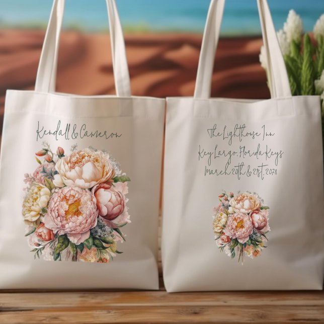 Bröllopspresentväska Rosa Peonidesign Tygkasse (Skapare uppladdad)
