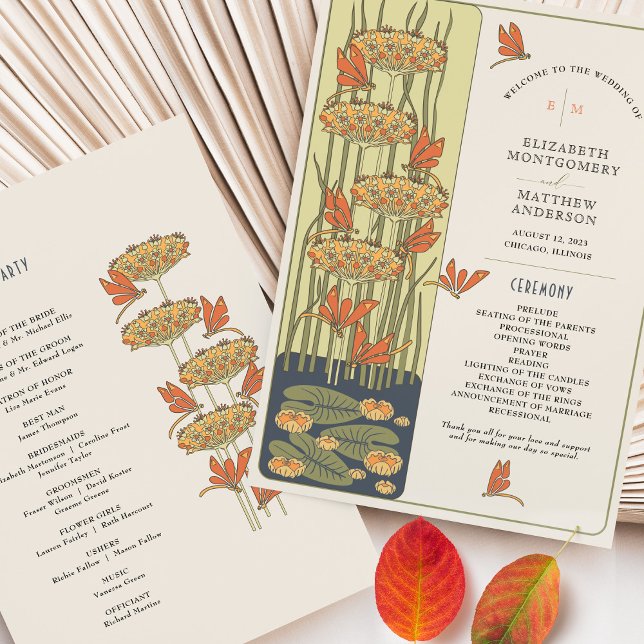 Bröllopsprogram Art nouveau Dragonflies Inbjudningar (Skapare uppladdad)