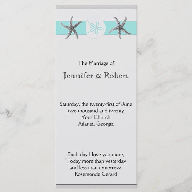 Bröllopsprogram av akvatisk och Grått-Band Starfis Program (Framsida)