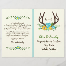Bröllopsprogram av Antlers & aqua Blommor monogram