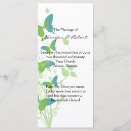 Bröllopsprogram av blått och Grönt-fjärilsvin Program