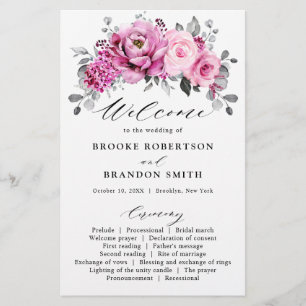 Bröllopsprogram av Candy Rosa White Silver Blommig