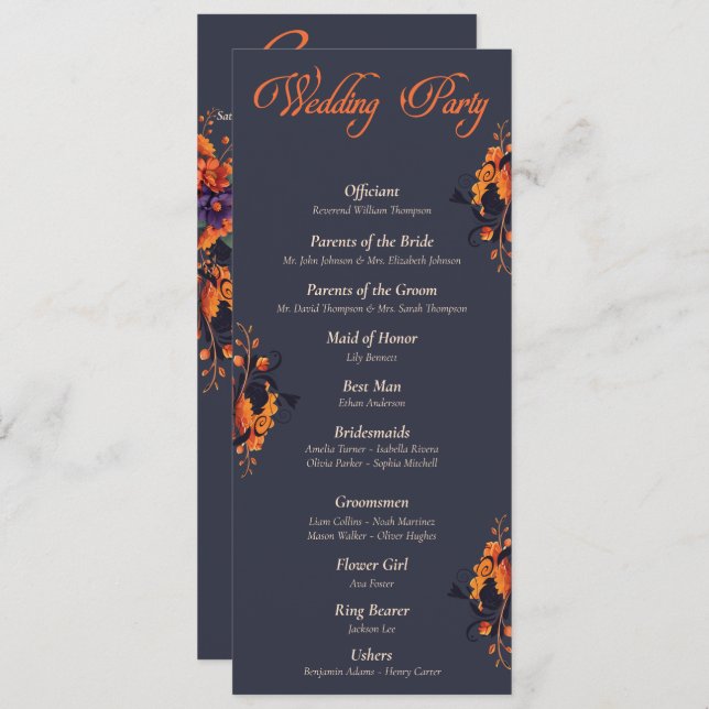 Bröllopsprogram av elegant gotisk Blommigt minimal Inbjudningar (Fram/baksida)