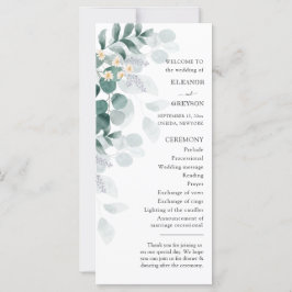 bröllopsprogram av elegant, vattenfärgad eukalyptu