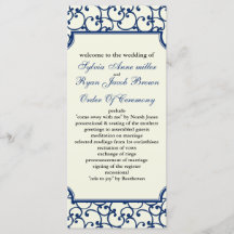 bröllopsprogram av elfenben och royal blått